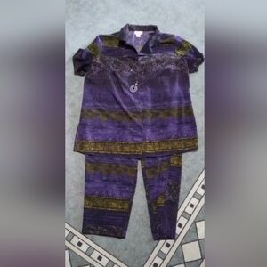 Textured Purple and Gold Pantsuit